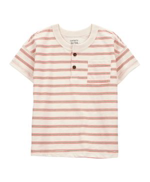 Playera De Cuello Tipo Henley De Punto Flameado A Rayas Carter's