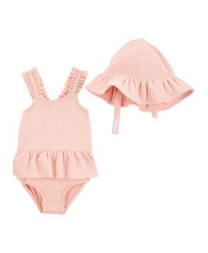Traje De Baño De 2 Piezas Con Olanes Y Gorro Para El Sol Carter's