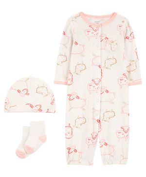 Conjunto De 3 Piezas De Mameluco Onvertible De Oveja Rosa Carter's