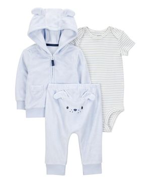Conjunto de 3 piezas con cárdigan en azul con perritos Carter's
