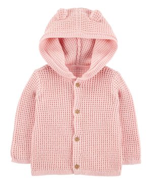 Suéter de punto gofrado con capucha en rosa Carter's