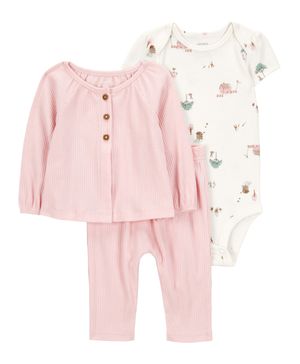 Conjunto de 3 piezas con cárdigan con estampado de granero Carter's