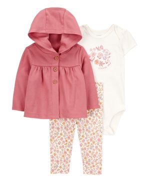 Conjunto de 3 piezas con cárdigan en rosa Carter's