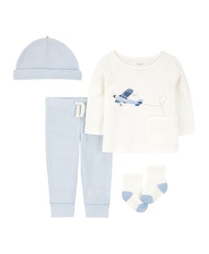 Conjunto de 4 piezas en azul con estampado de aviones Carter's