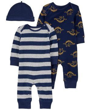 Conjunto de 3 prendas Rompers De Algodón Con Gorro Carter's