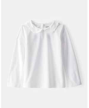 Blusa De Manga Larga De Cuello Festoneado En Blanco Oshkosh B'Gosh