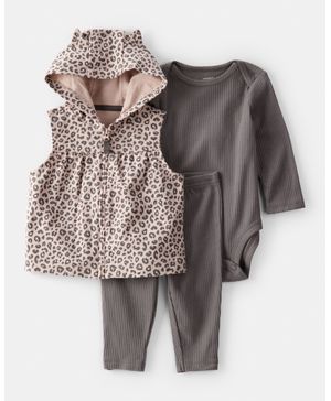 Conjunto De 3 Piezas Con Chaleco De Leopardo En Café Carter's