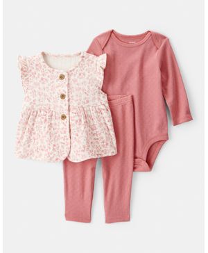 Conjunto De 3 Piezas Con Chalequito Floral Rosa Carter's