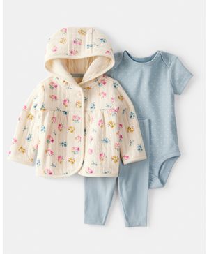 Conjunto De 3 Piezas Con Chamarra Acolchada Floral Carter's