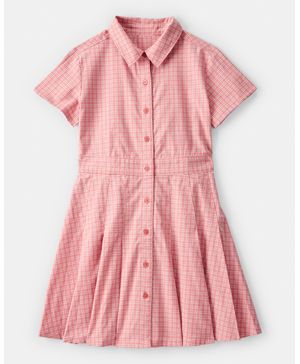 Vestido Camisero A Cuadros Con Botones Al Frente En Rosa Carter's