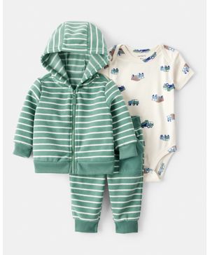 Conjunto De 3 Piezas Con Pañalero Y Chamarra A Rayas Carter's
