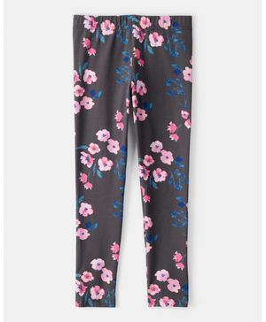 Leggings Elásticos Pull-On De Algodón Floral En Negro Carter's