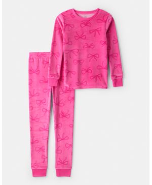 Pijama De 2 Piezas De Velour De Moñitos De Manga Larga Carter's