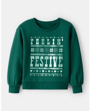 Sudadera Festiva Navideña De Manga Larga En Verde Carter's
