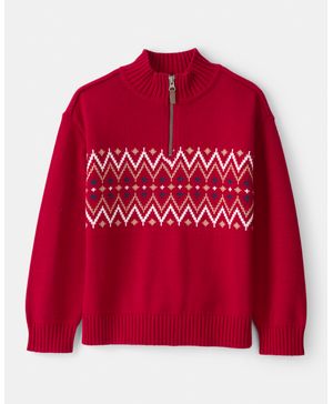 Suéter De  Algodón De Fair Isle De Manga Larga Con Cierre Carter's