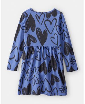 Vestido De Manga Larga Con Estampado De Corazones En Azul Carter's