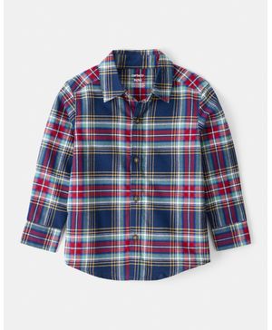 Camisa A Cuadros De Manga Larga Y Botones Navideña Carter's