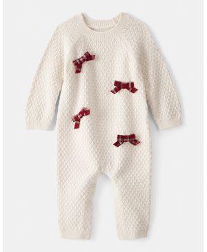 Mameluco De Manga Larga Y Moñito En Blanco Navideño Carter's