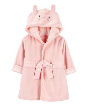 Bata de felpa francesa con capucha de conejito en rosa Carter's
