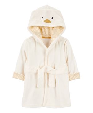 Bata de felpa francesa con capucha de pollito en marfil Carter's