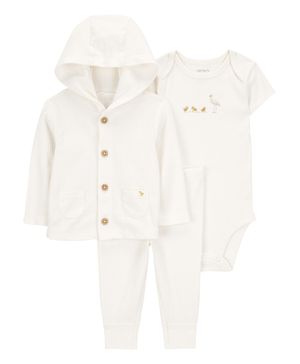 Conjunto de 3 piezas con cárdigan en marfil con pollitos Carter's
