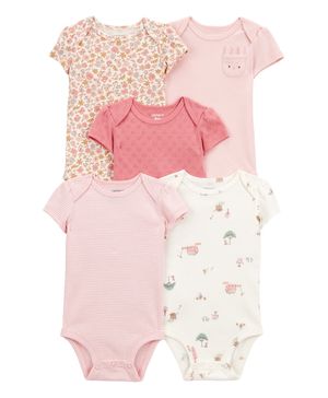Paquete 5 pañaleros de manga corta florales con conejitos Carter's