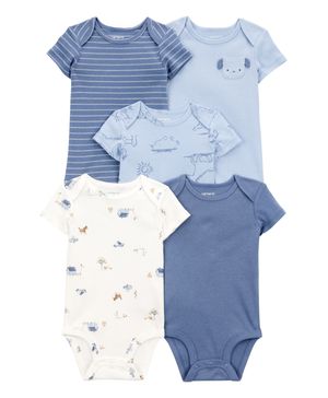 Paquete de 5 pañaleros de manga corta de algodón en azul Carter's