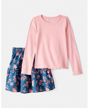 Conjunto De 2 Piezas Con Playera Floral Y Falda Carter's