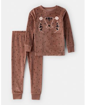 Pijama De 2 Piezas De Velour De Tigres De Manga Larga Carter's