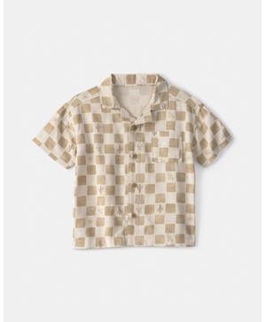 Camisa De Botones De Manga Larga A Cuadros Con Cactus Beige Oshkosh B'Gosh