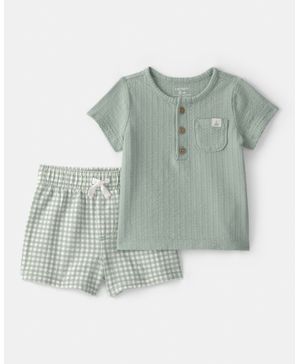Conjunto De 2 Piezas De Blusa Y Short De Cuadros Verdes Carter's