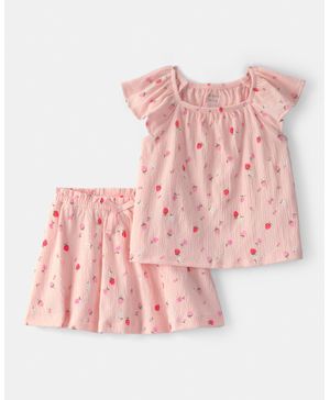 Conjunto De 2 Piezas De Playera Y Falda Con Fresas Rosa Carter's