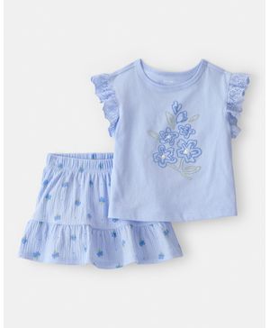 Conjunto De 2 Piezas De Playera Y Falda Floral Azul Carter's