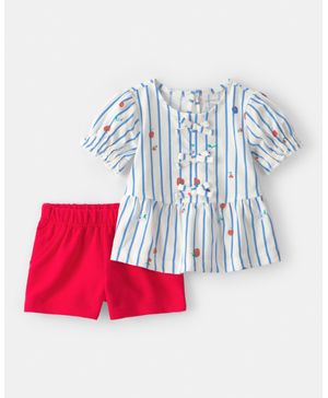 Conjunto De 2 Piezas De Playera Y Short Con Fresas Azul/Rojo Carter's