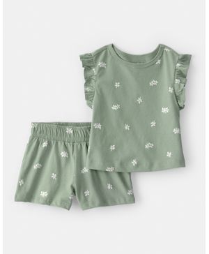 Conjunto De 2 Piezas De Playera Y Short Floral Verde Carter's