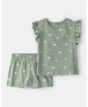 Conjunto De 2 Piezas De Playera Y Short Floral Verde Carter's