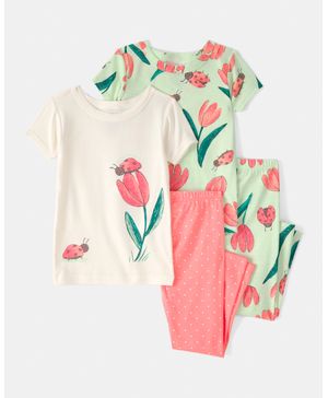 Pijama De Algodón 4 Piezas Con Flores Carter's