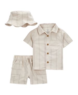 Conjunto De 3 Piezas Con Short A Rayas Y Gorro Carter's