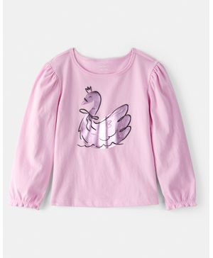 Blusa De Gráfico Con Cisne Metálico Y Manga Larga En Rosa Carter's