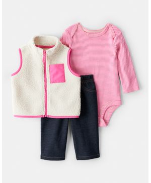 Conjunto De 3 Piezas Con Chaleco De Tela Polar En Rosa Carter's