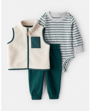 Conjunto De 3 Piezas Con Chaleco De Tela Polar En Verde Carter's