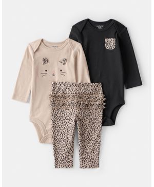 Conjunto De 3 Piezas De Pañalero De Guepardo Con Manga Larga Carter's