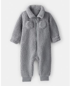 Jumpsuit De Sherpa Con Cierre Y Bolsillos En Gris Carter's