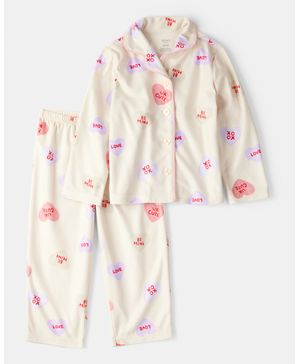 Pijama De 2 Piezas De Tela Polar Y Manga Larga Con Corazones Carter's