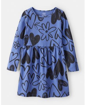 Vestido De Manga Larga Con Estampado De Corazones En Azul Carter's