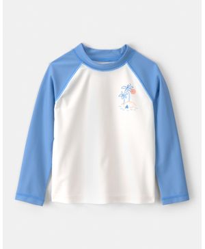 Playera Para Nadar De Manga Larga Con Palmera Azul Y Blanca Carter's