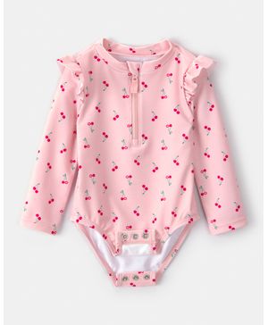 Traje De Baño De 1 Pieza De Manga Larga Estampado De Cerezas Carter's