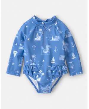 Traje De Baño De 1 Pieza De Manga Larga Estampado De Veleros Carter's