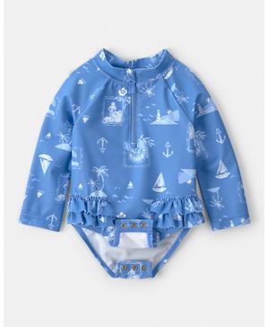 Traje De Baño De 1 Pieza De Manga Larga Estampado De Veleros Carter's