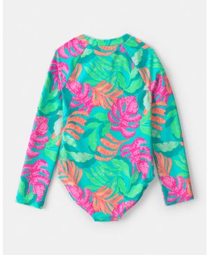 Traje De Baño De 1 Pieza De Manga Larga Y Estampado Tropical